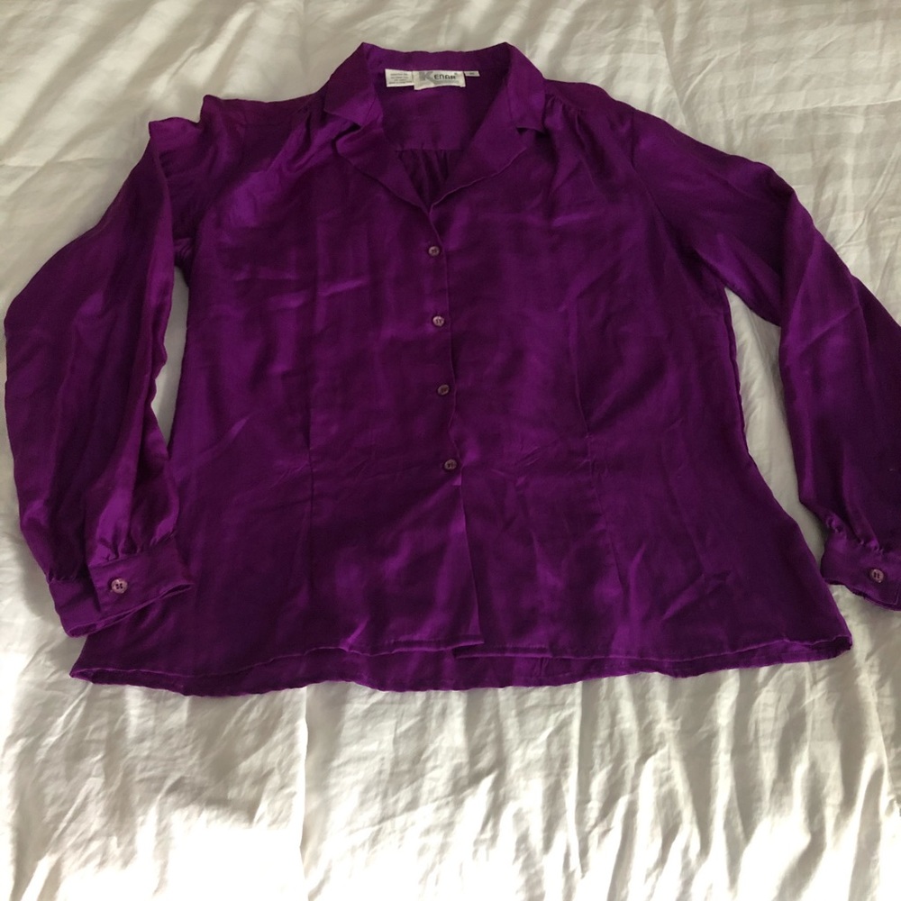 Kenar all silk button down top bright purple 10